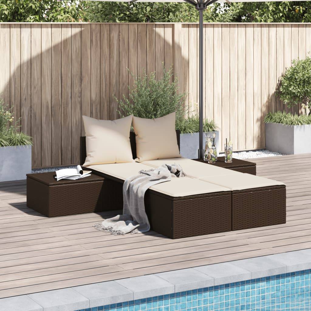 Chaise longue double résine tressée marron avec coussins 104 x 162 x 30 cm - PANGIVO - Image 1