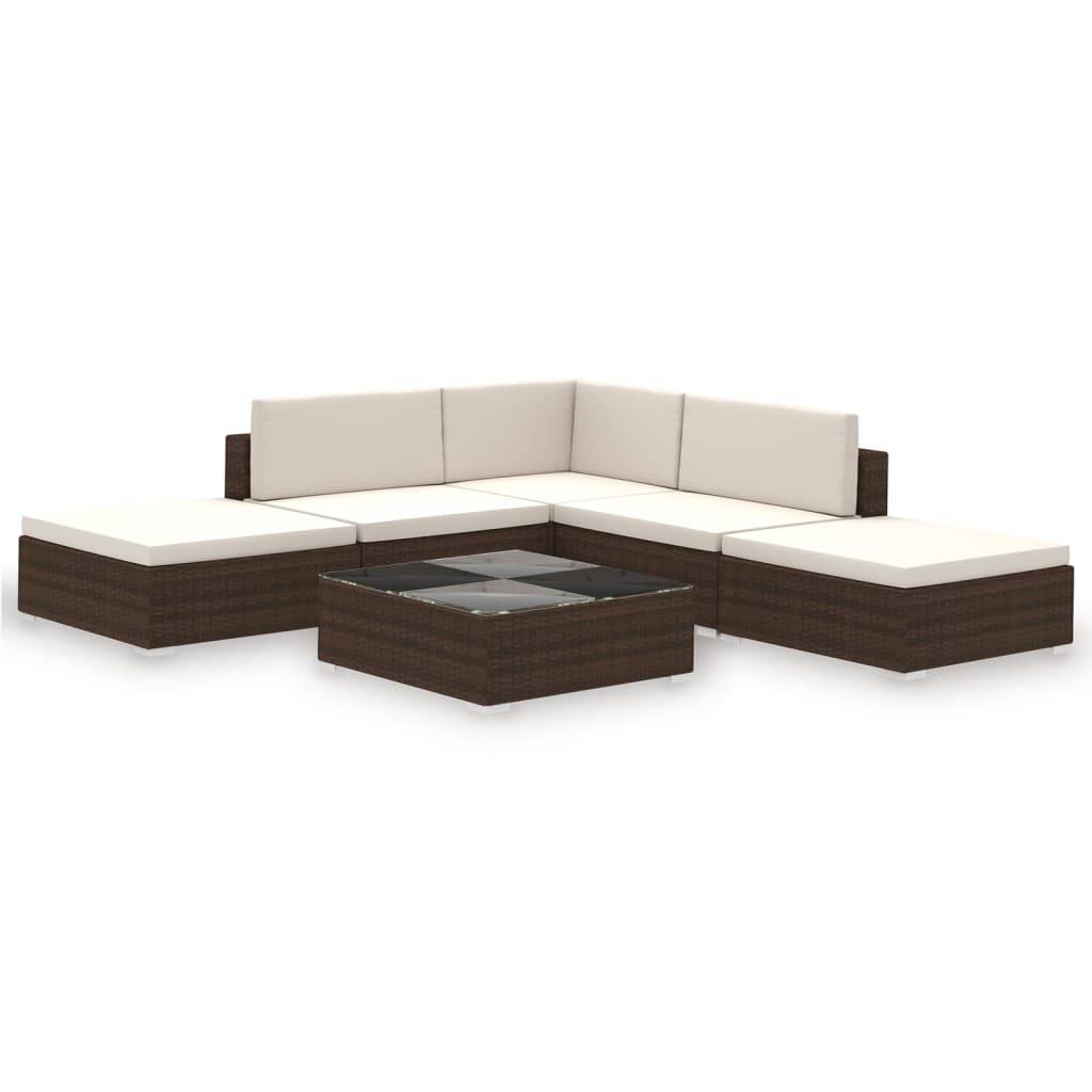 Helloshop26 - Salon de jardin meuble d'extérieur ensemble de mobilier 6 pièces avec coussins résine tressée marron - Image 1