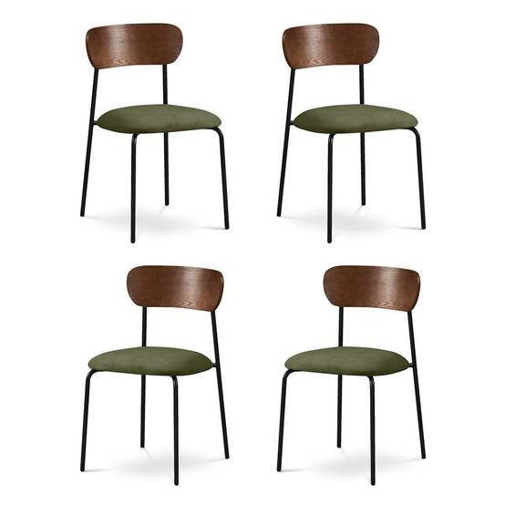 Sicaan Lot de 4 chaises scandinaves velours côtelé kaki et placage frêne pieds métal noir - OLIVIA - Image 3