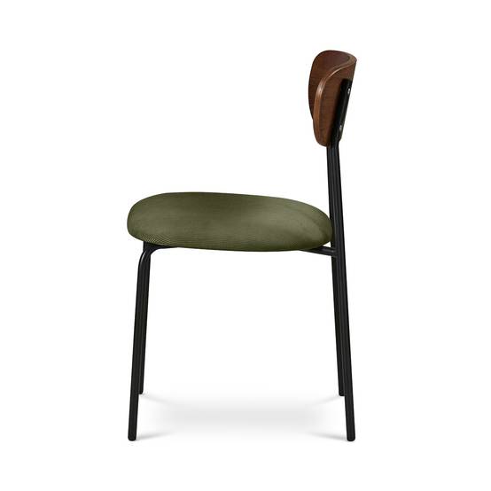 Sicaan Lot de 4 chaises scandinaves velours côtelé kaki et placage frêne pieds métal noir - OLIVIA - Image 8