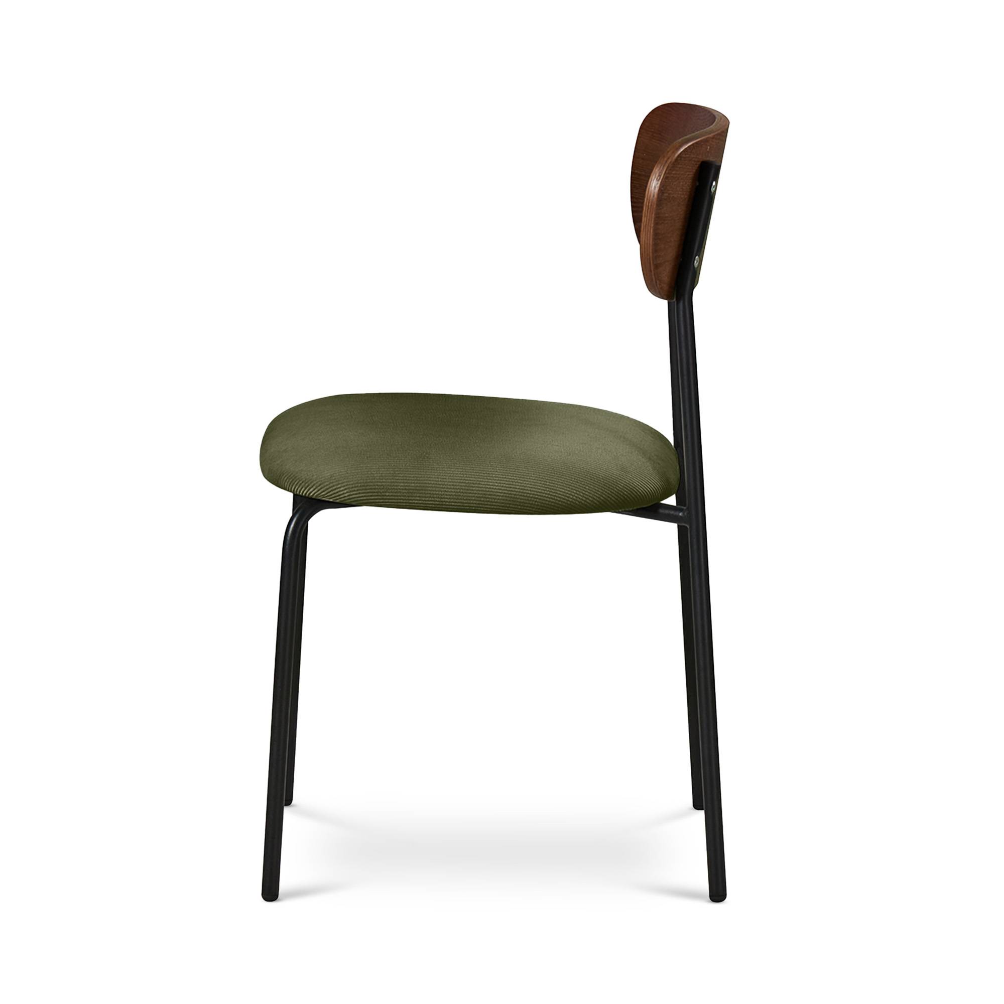 Sicaan Lot de 4 chaises scandinaves velours côtelé kaki et placage frêne pieds métal noir - OLIVIA - Image 8