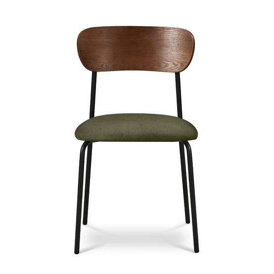 Sicaan Lot de 4 chaises scandinaves velours côtelé kaki et placage frêne pieds métal noir - OLIVIA - Image 6