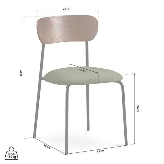 Sicaan Lot de 4 chaises scandinaves velours côtelé kaki et placage frêne pieds métal noir - OLIVIA - Image 5
