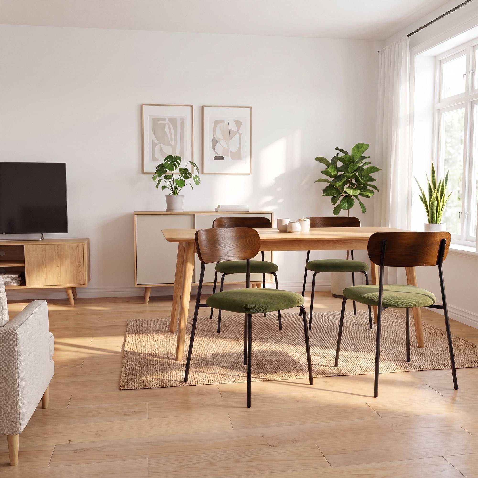 Sicaan Lot de 4 chaises scandinaves velours côtelé kaki et placage frêne pieds métal noir - OLIVIA - Image 4