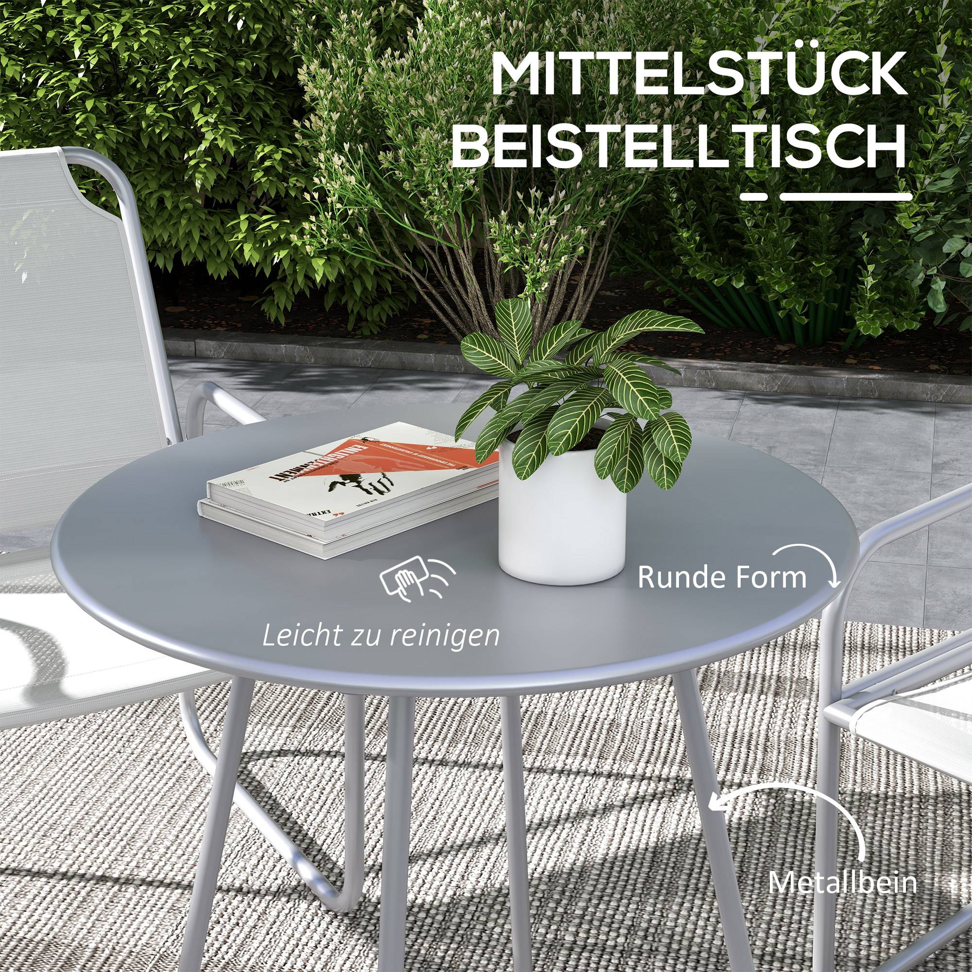 Salon de Jardin Bistro Acier Textilène Pour Balcon Terrasse 3 Pièces Gris - ComfortXL Outdoor Living - Image 4