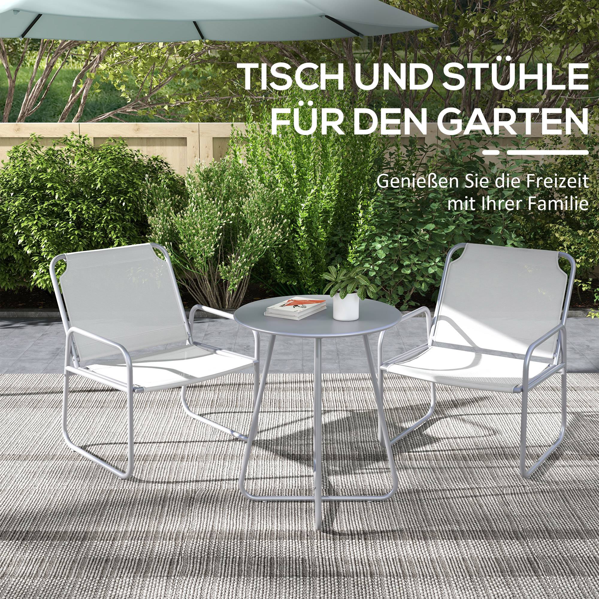 Salon de Jardin Bistro Acier Textilène Pour Balcon Terrasse 3 Pièces Gris - ComfortXL Outdoor Living - Image 5