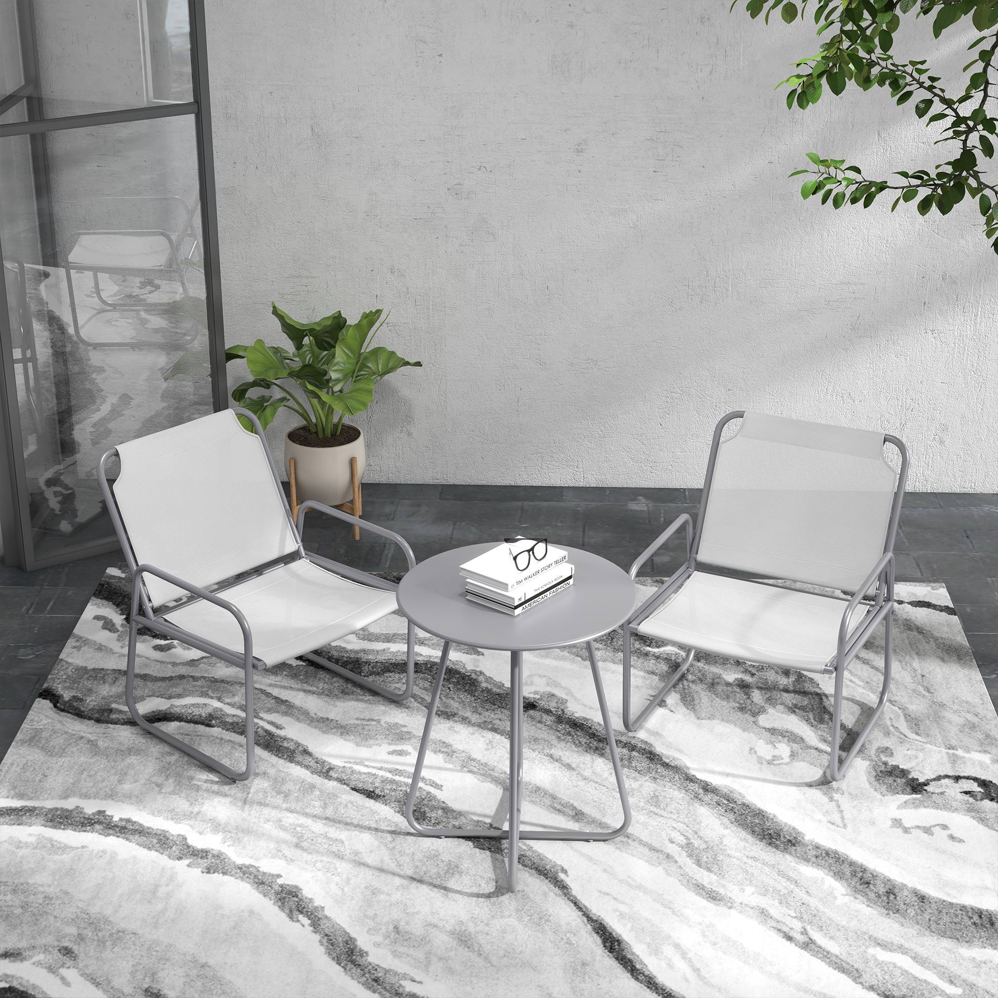 Salon de Jardin Bistro Acier Textilène Pour Balcon Terrasse 3 Pièces Gris - ComfortXL Outdoor Living - Image 1