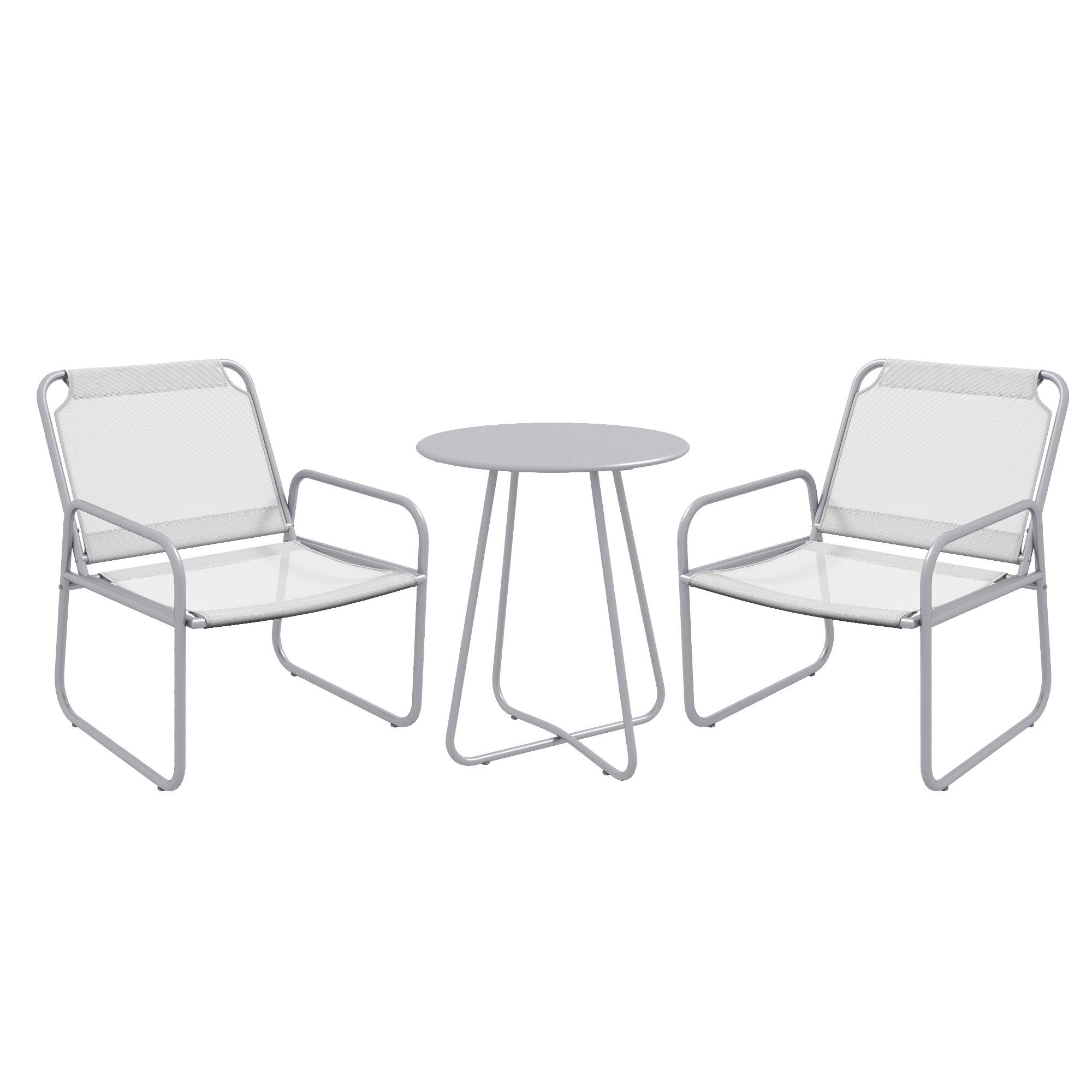 Salon de Jardin Bistro Acier Textilène Pour Balcon Terrasse 3 Pièces Gris - ComfortXL Outdoor Living - Image 2