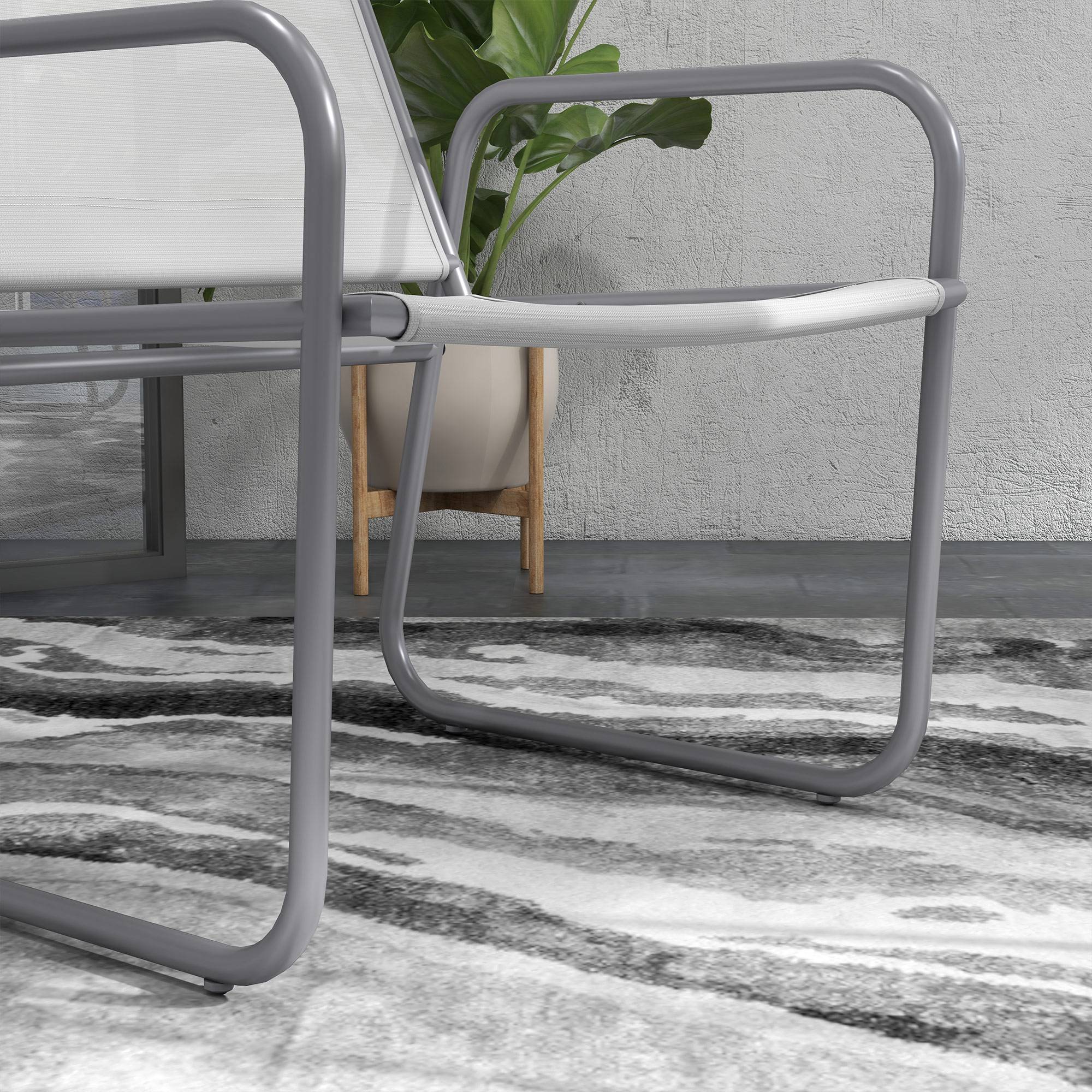 Salon de Jardin Bistro Acier Textilène Pour Balcon Terrasse 3 Pièces Gris - ComfortXL Outdoor Living - Image 7
