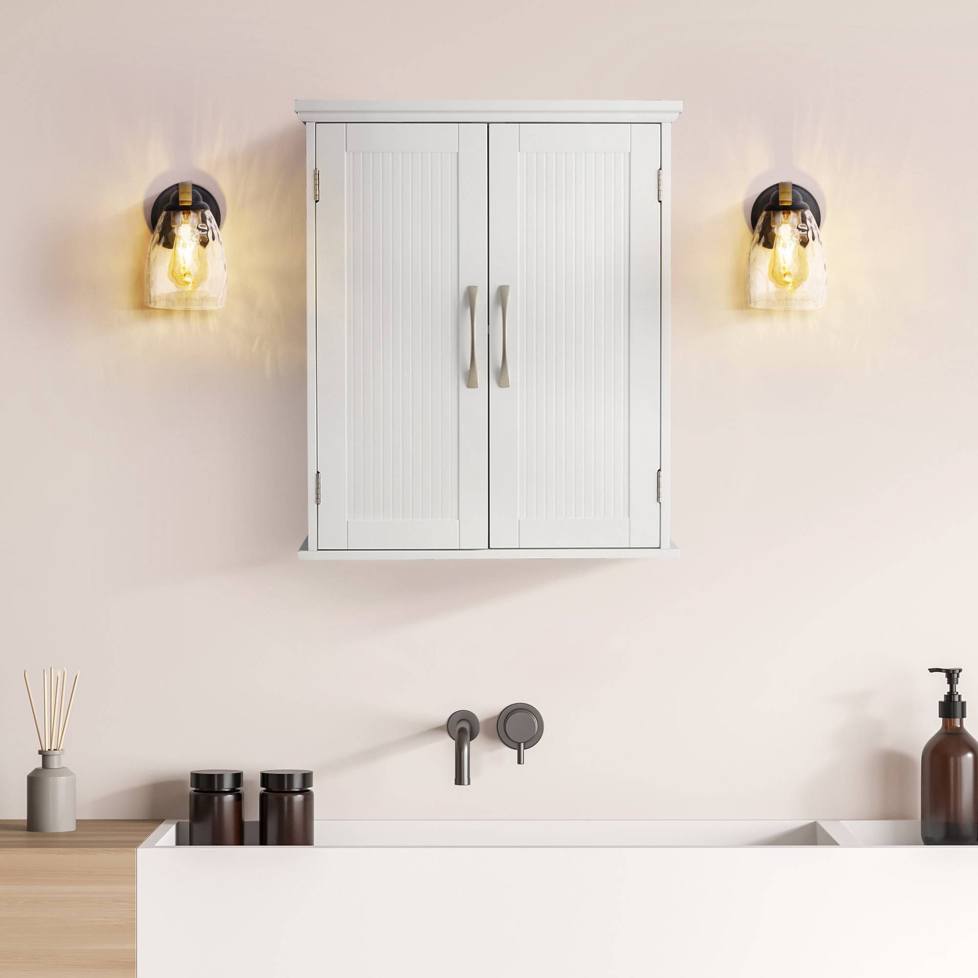 Teamson Home - Armoire murale en effet bois blanc avec 2 portes et étagères Teamson Home - Image 3