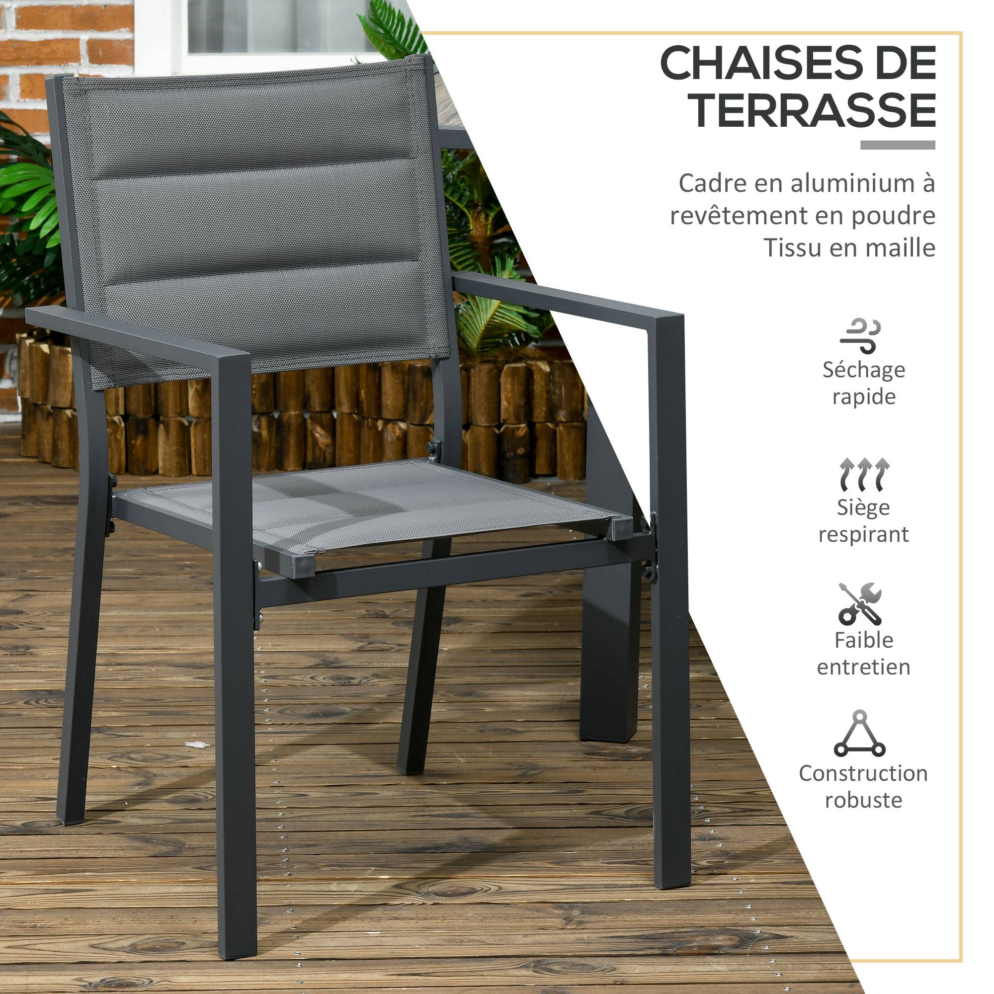 Salon de jardin aluminium et textilène gris 300 x 90 x 75 cm - PANGIVO - Image 8