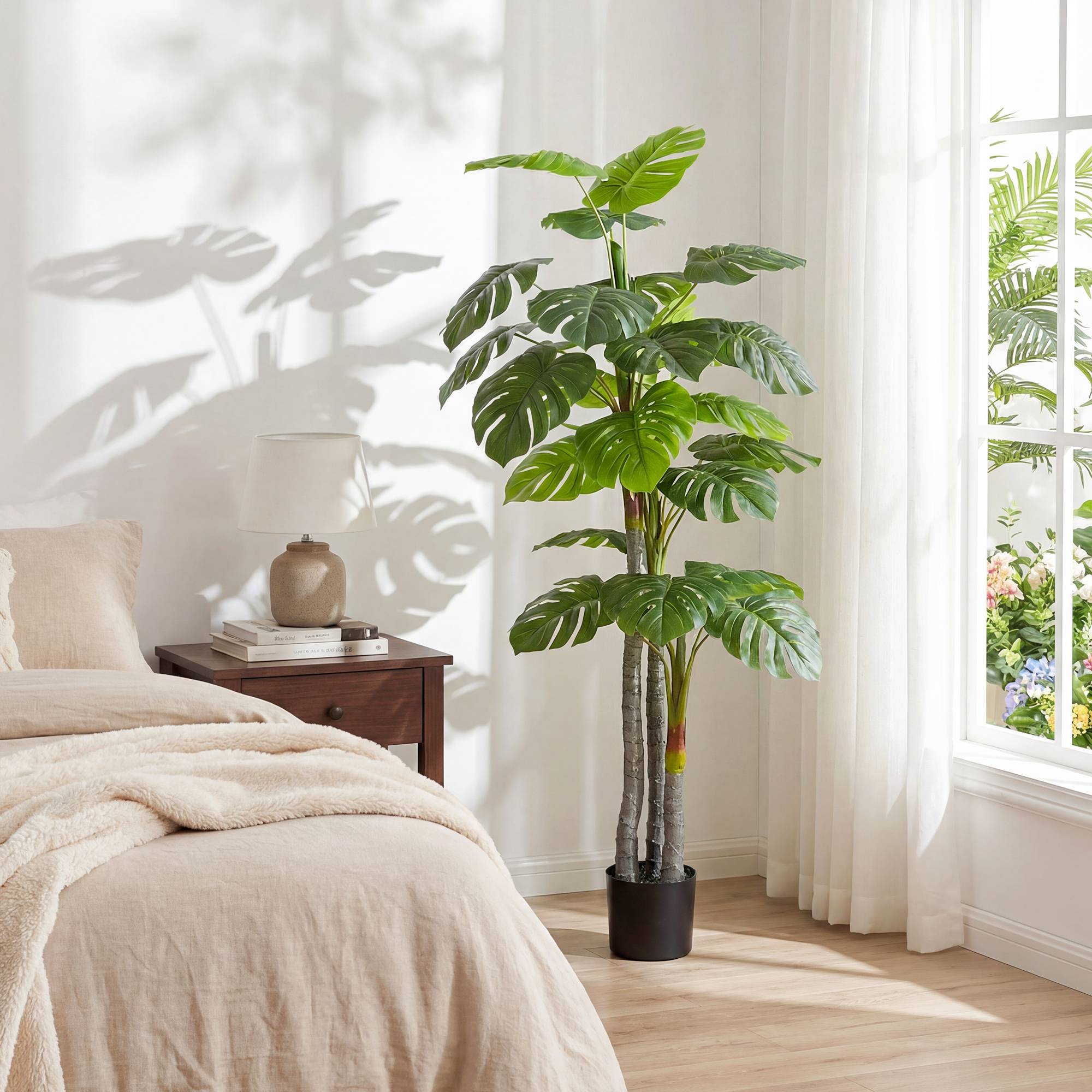 Arbre Artificiel Plante Artificielle Monstera H.1,5 m Tronc Branches Lichen Feuilles de Tortue Grand réalisme Pot Inclus - Image 9