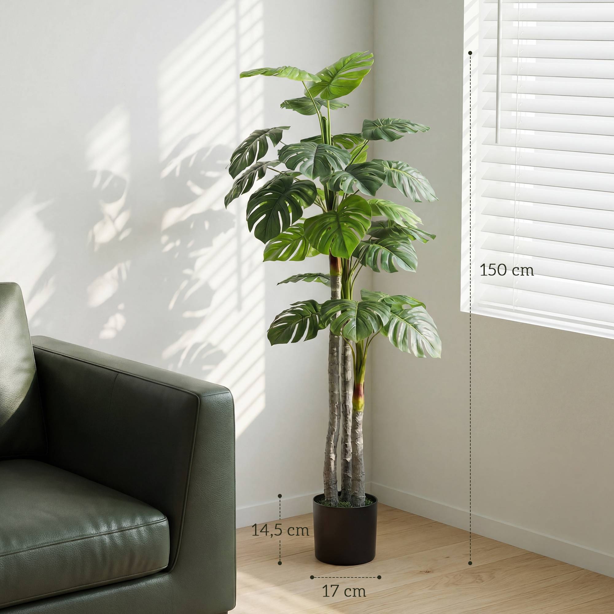 Arbre Artificiel Plante Artificielle Monstera H.1,5 m Tronc Branches Lichen Feuilles de Tortue Grand réalisme Pot Inclus - Image 5