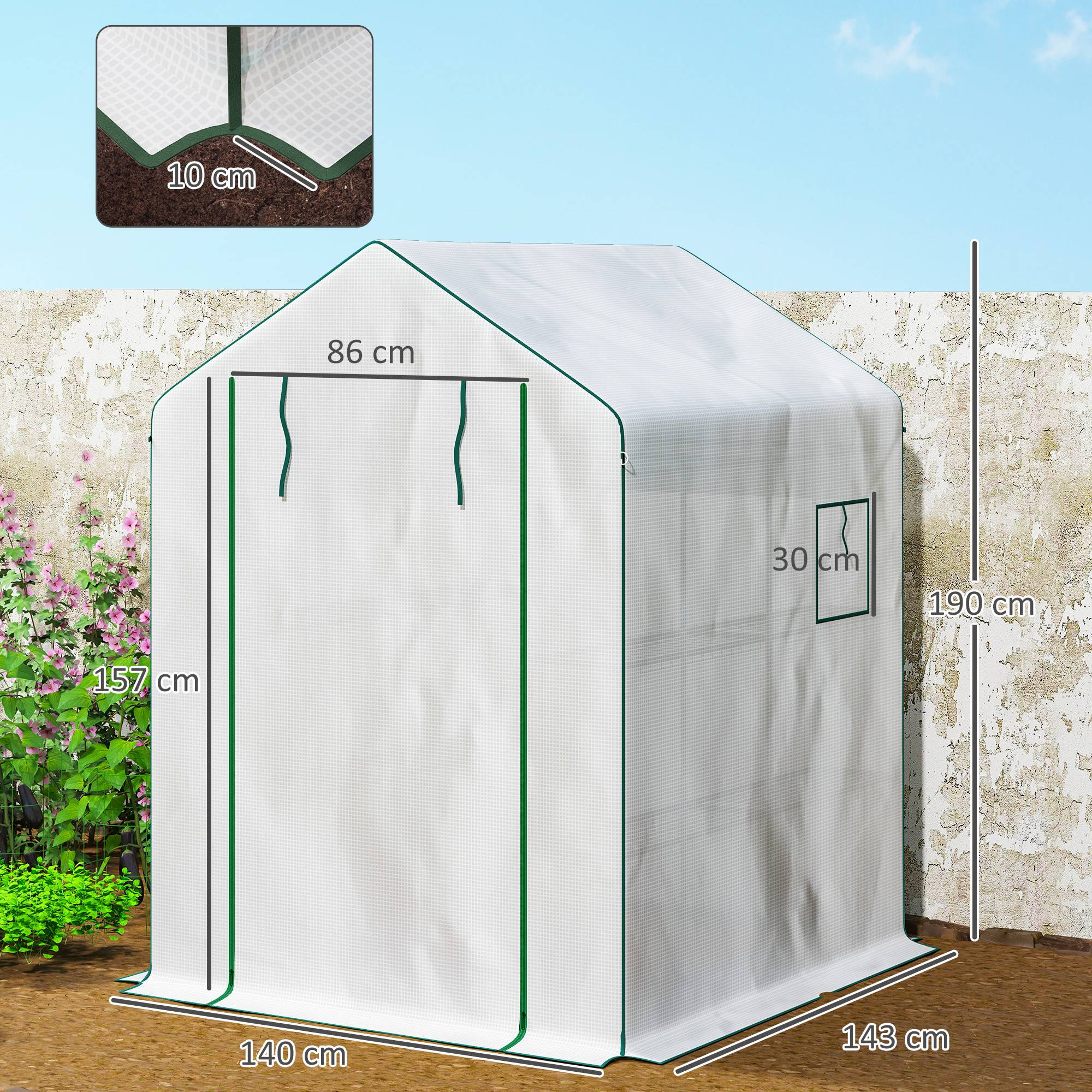 ComfortXL - Serre de jardin PE blanc 140 x 143 x 190 cm pour plantes avec étagères et ventilation - ComfortXL Outdoor Living - Image 5