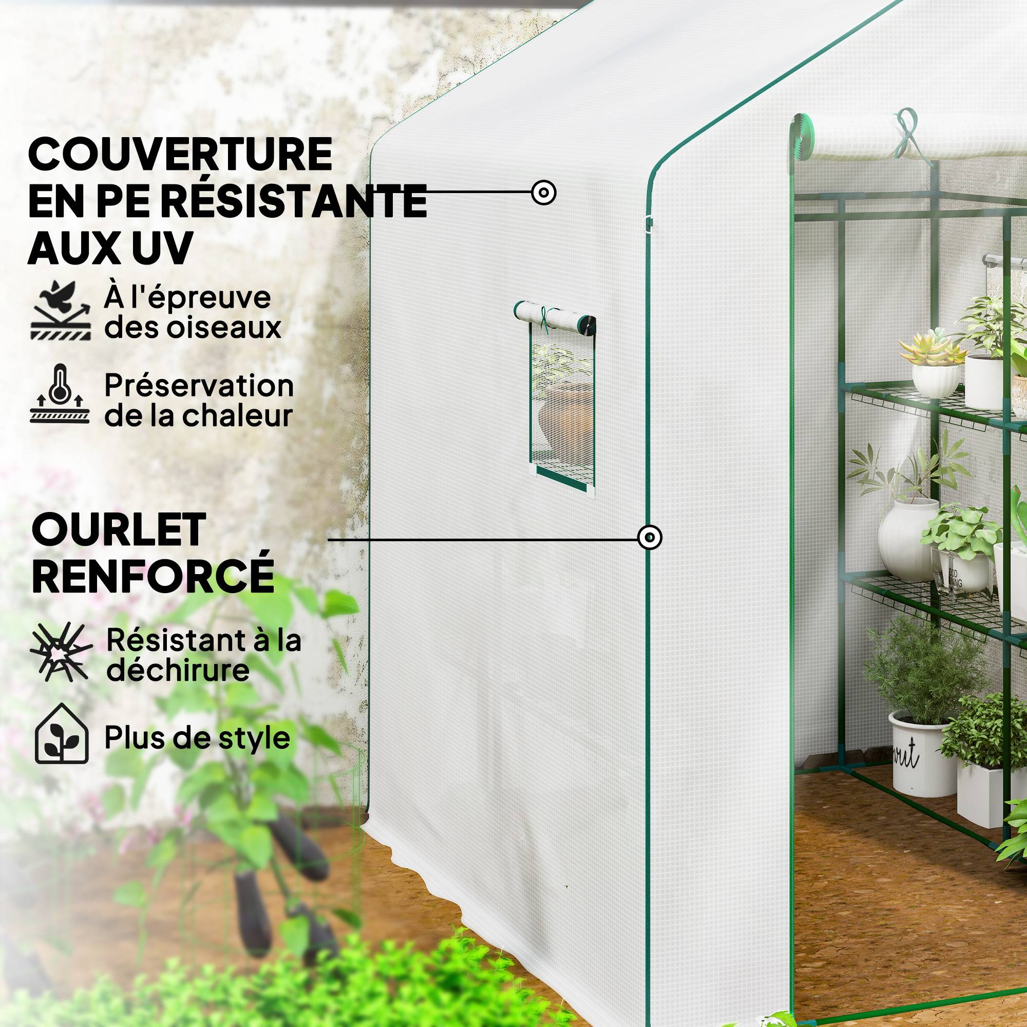 ComfortXL - Serre de jardin PE blanc 140 x 143 x 190 cm pour plantes avec étagères et ventilation - ComfortXL Outdoor Living - Image 7