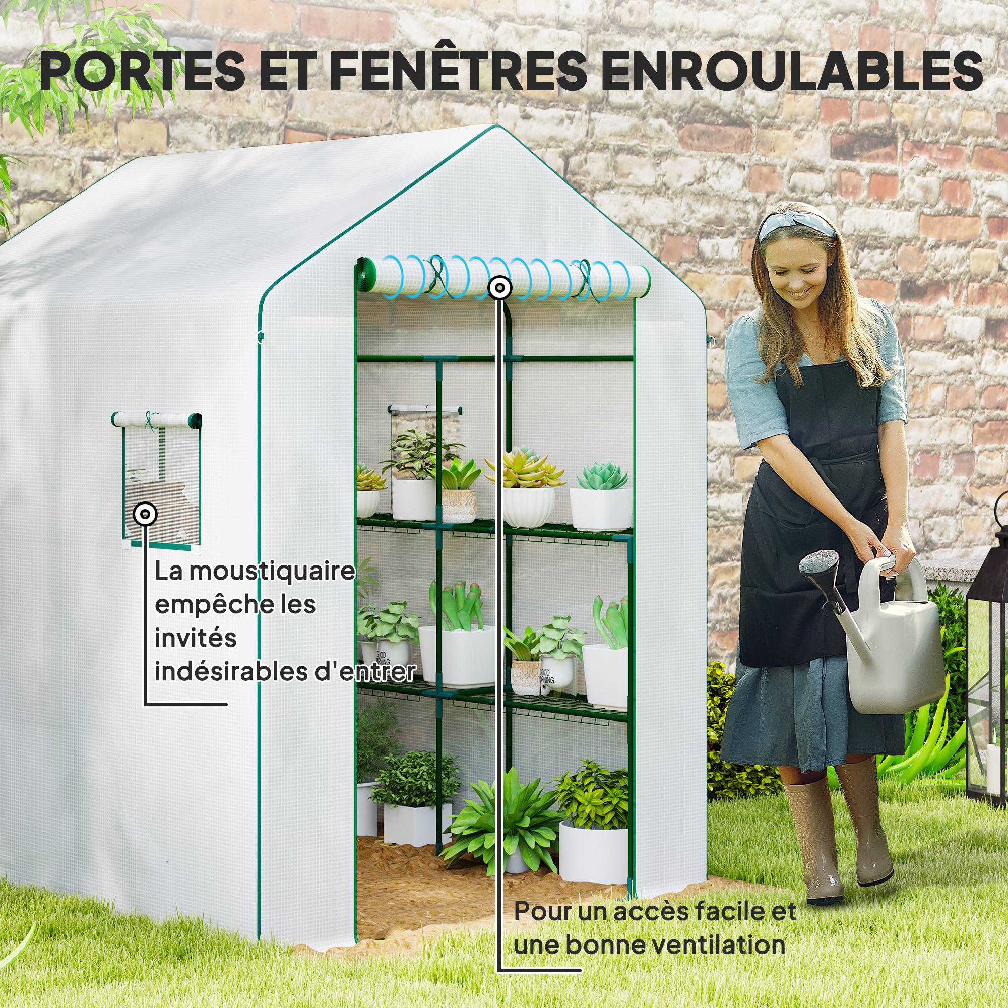 ComfortXL - Serre de jardin PE blanc 140 x 143 x 190 cm pour plantes avec étagères et ventilation - ComfortXL Outdoor Living - Image 8
