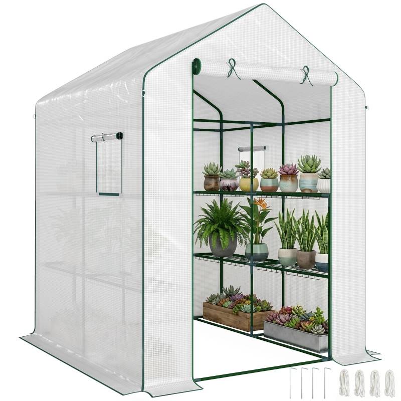 ComfortXL - Serre de jardin PE blanc 140 x 143 x 190 cm pour plantes avec étagères et ventilation - ComfortXL Outdoor Living - Image 2