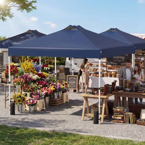 Tonnelle de Jardin 3x3 m Tente Pop-Up Toit à Revêtement Argenté Gazebo Portable avec 4 Sacs de Sable Piquets Bleu MAISON CHIC - Image 2