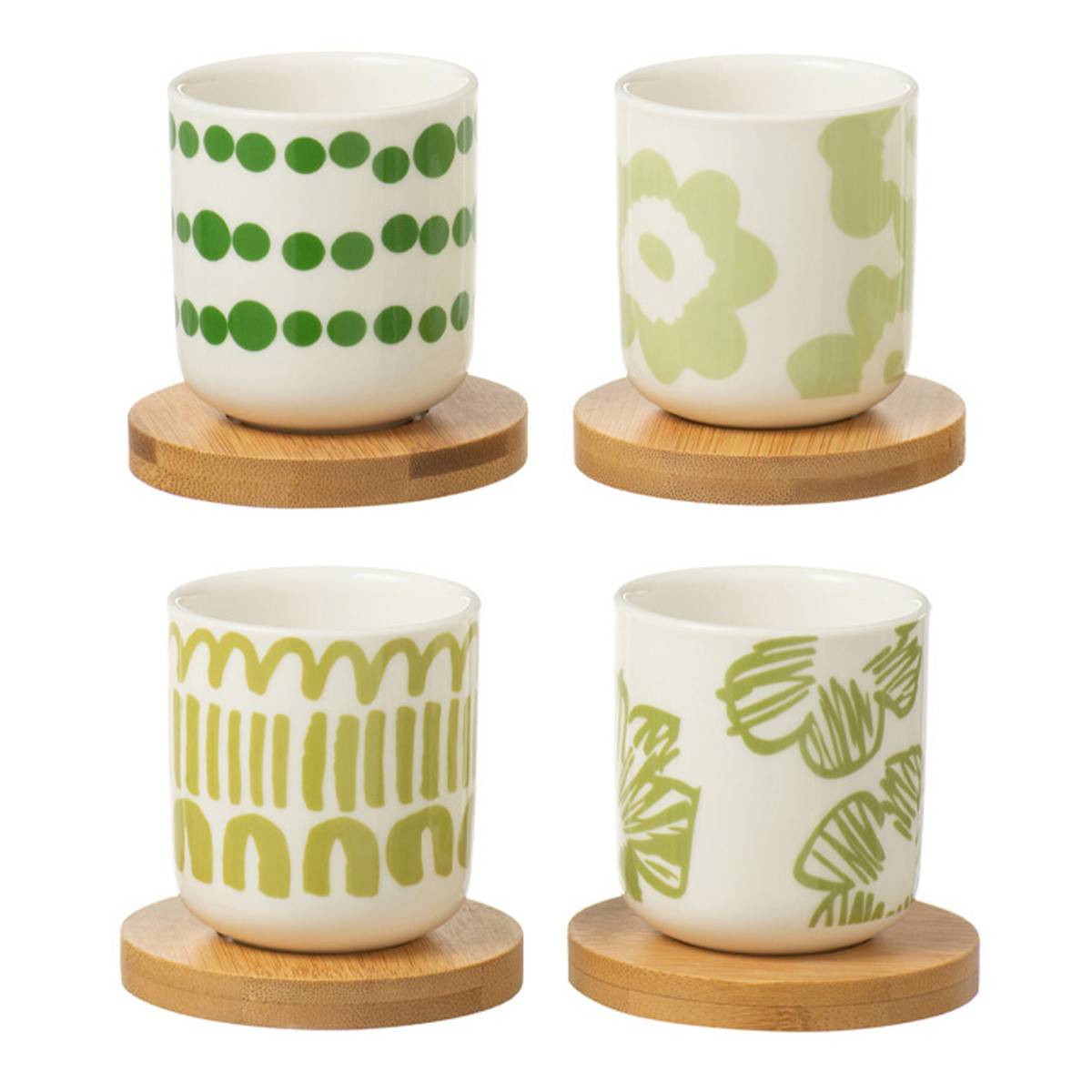J-Line - Lot de 4 Tasses à Café & Sous-Tasses "Fiesta Sud" 10cl Vert - Image 1