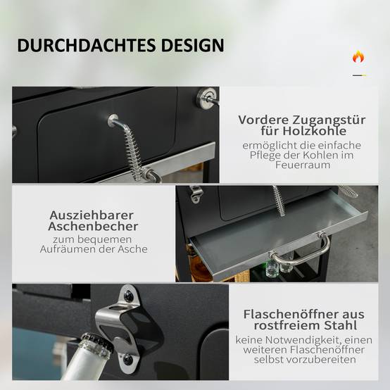 Barbecue Charbon Acier Jardin Extérieur Hauteur Réglable 120x64x114cm Noir - ComfortXL Outdoor Living - Image 6
