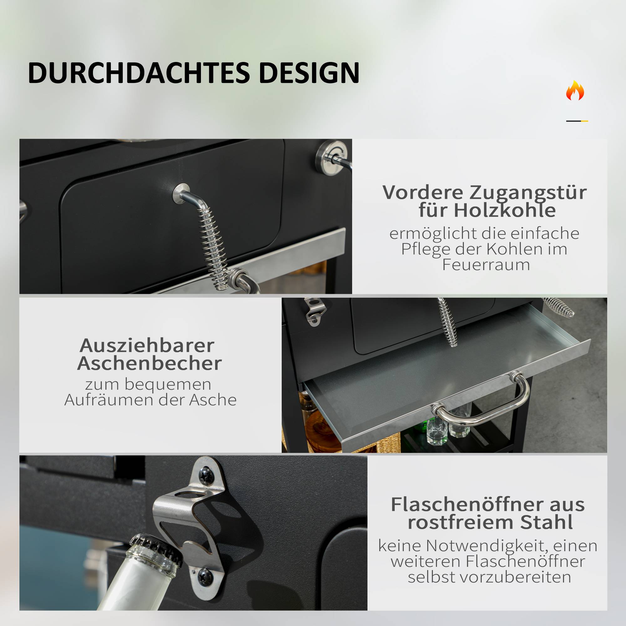 Barbecue Charbon Acier Jardin Extérieur Hauteur Réglable 120x64x114cm Noir - ComfortXL Outdoor Living - Image 6