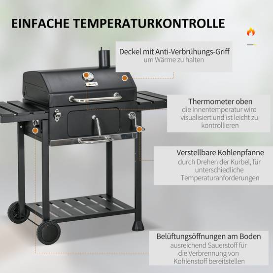 Barbecue Charbon Acier Jardin Extérieur Hauteur Réglable 120x64x114cm Noir - ComfortXL Outdoor Living - Image 5