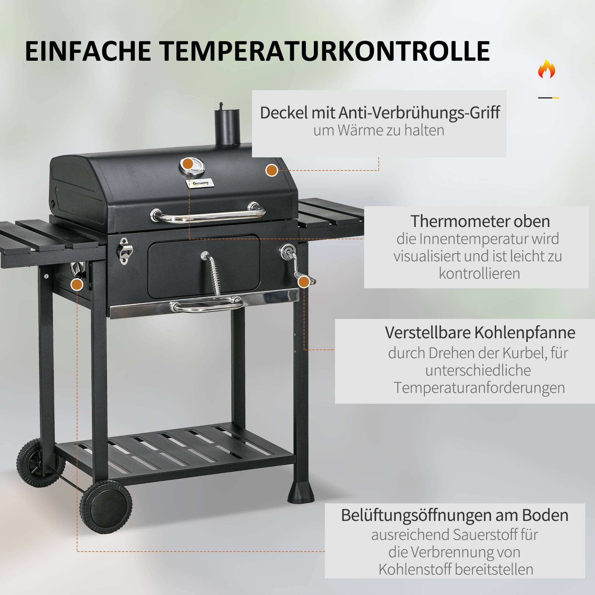 Barbecue Charbon Acier Jardin Extérieur Hauteur Réglable 120x64x114cm Noir - ComfortXL Outdoor Living - Image 5