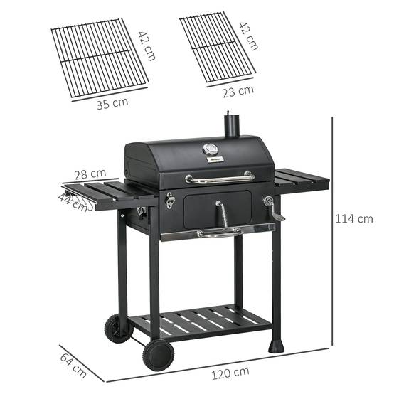 Barbecue Charbon Acier Jardin Extérieur Hauteur Réglable 120x64x114cm Noir - ComfortXL Outdoor Living - Image 3