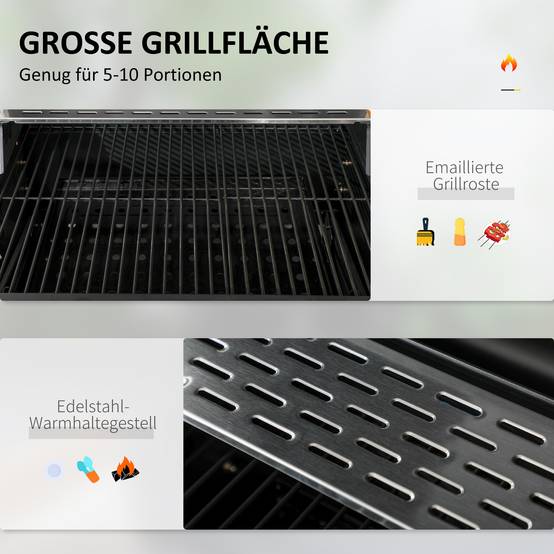 Barbecue Charbon Acier Jardin Extérieur Hauteur Réglable 120x64x114cm Noir - ComfortXL Outdoor Living - Image 4