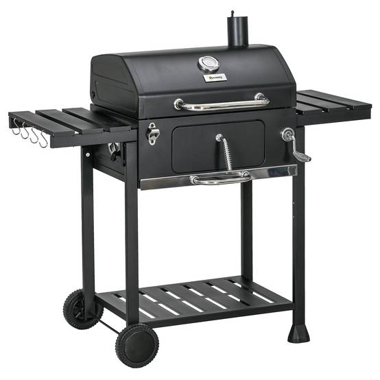 Barbecue Charbon Acier Jardin Extérieur Hauteur Réglable 120x64x114cm Noir - ComfortXL Outdoor Living - Image 2