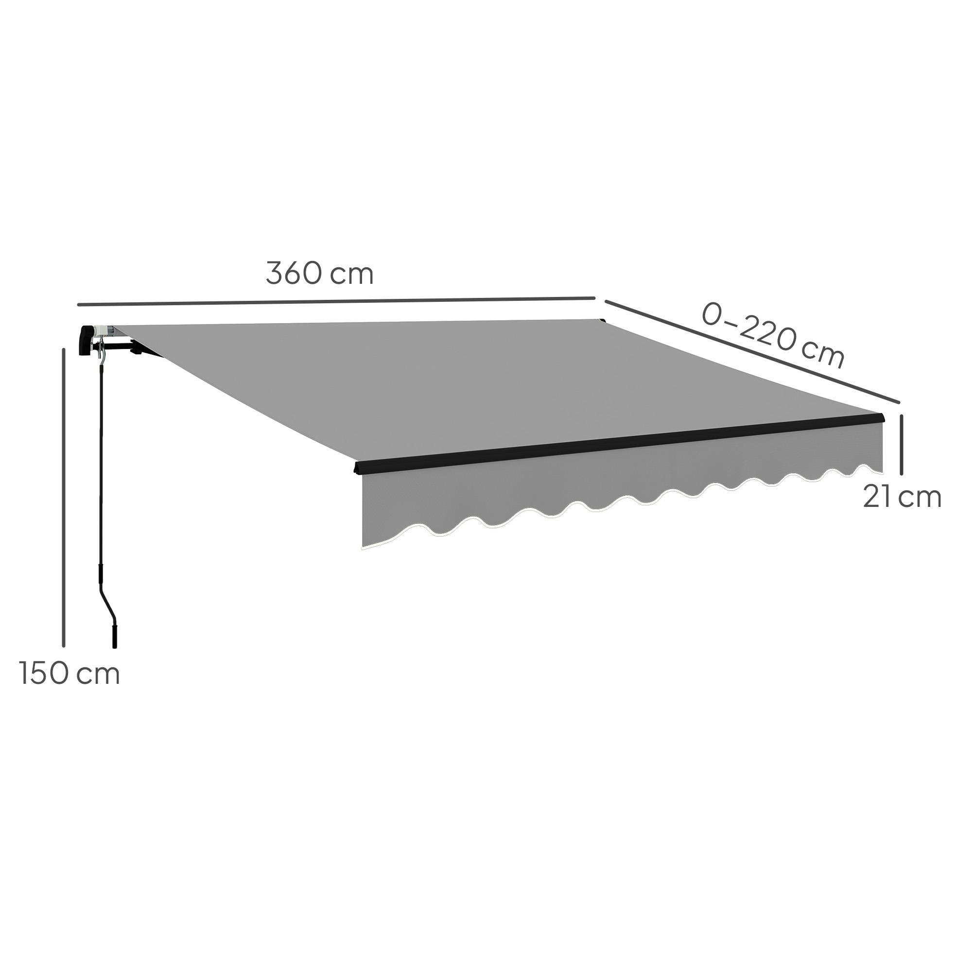 Store banne rétractable en aluminium pour fenêtres et portes, protection UV30+, inclinaison réglable, 360 x 220 cm, gris - Image 5
