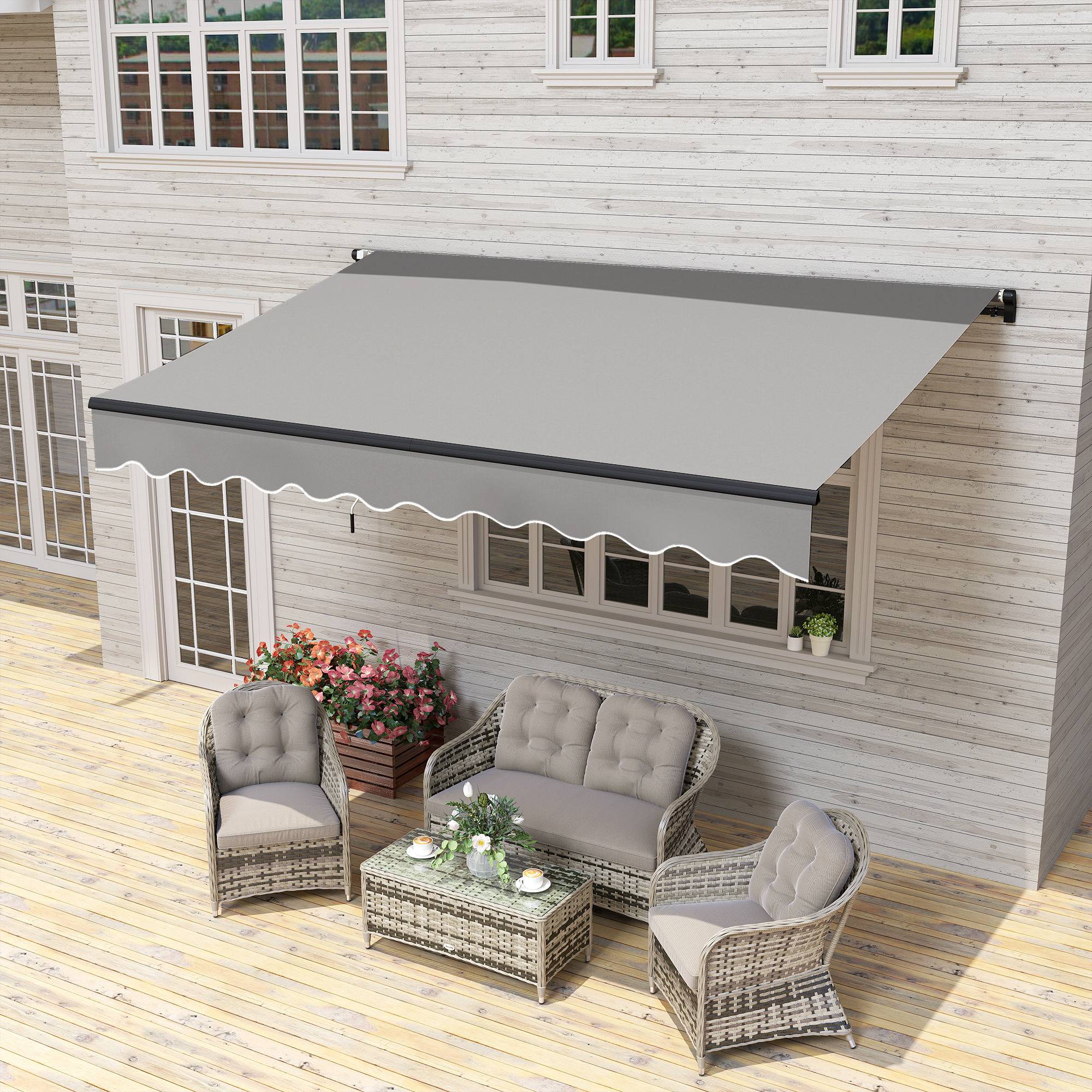 Store banne rétractable en aluminium pour fenêtres et portes, protection UV30+, inclinaison réglable, 360 x 220 cm, gris - Image 4