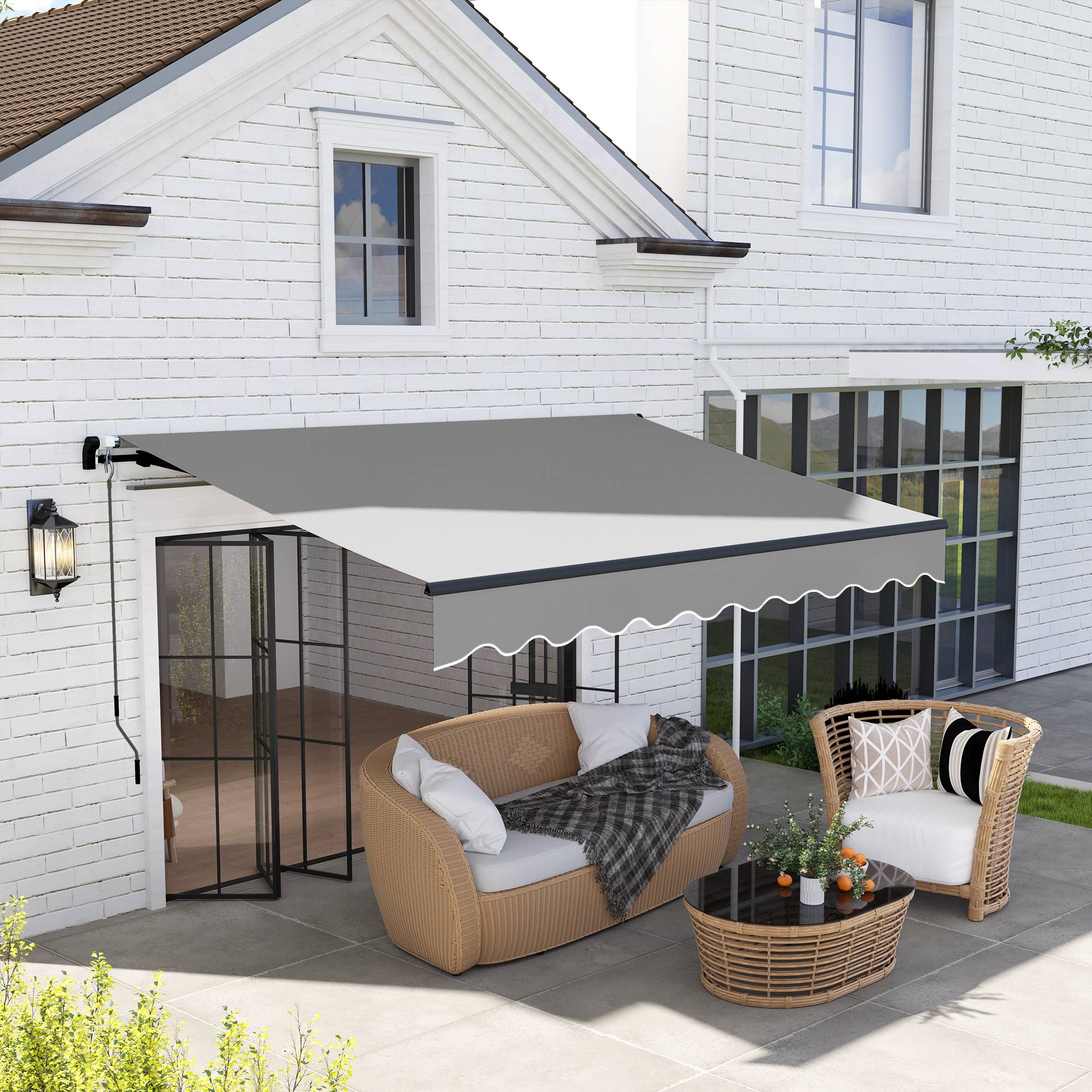 Store banne rétractable en aluminium pour fenêtres et portes, protection UV30+, inclinaison réglable, 360 x 220 cm, gris - Image 3