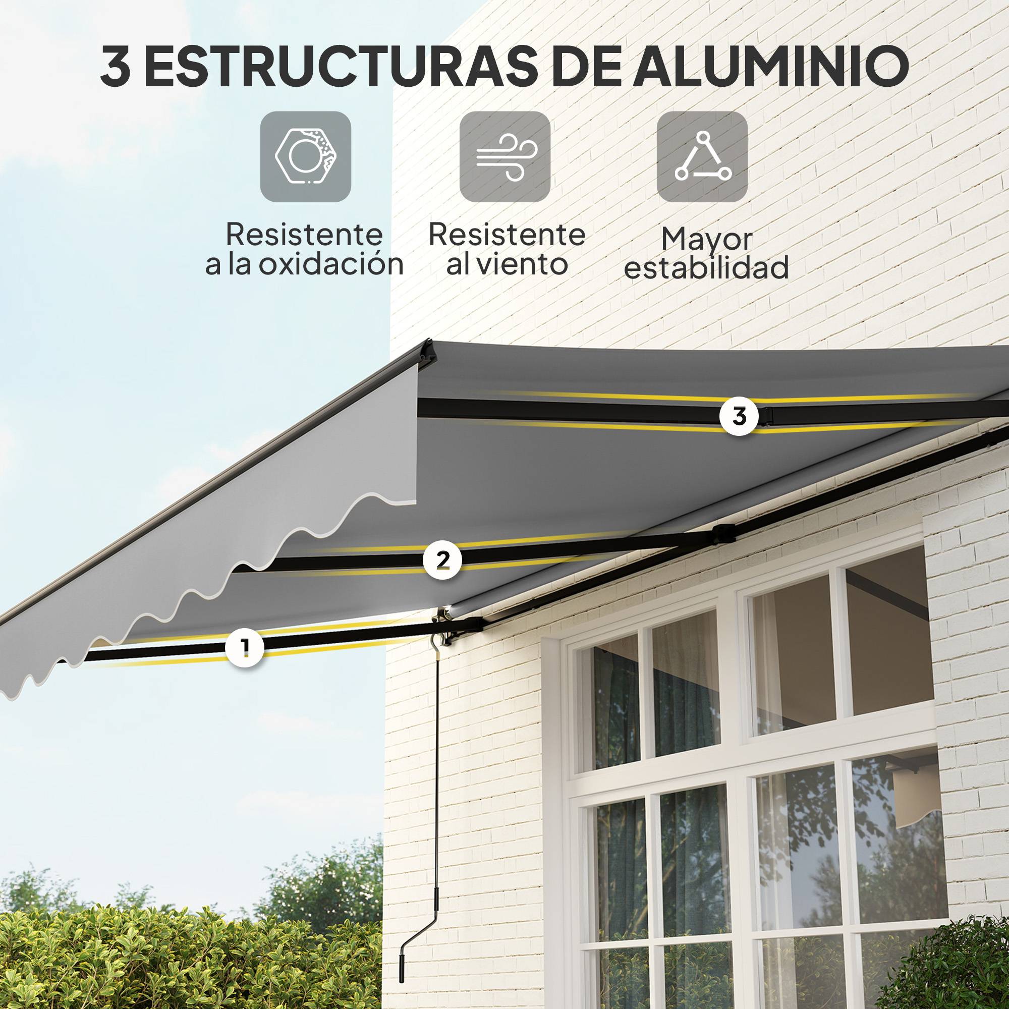 Store banne rétractable en aluminium pour fenêtres et portes, protection UV30+, inclinaison réglable, 360 x 220 cm, gris - Image 6