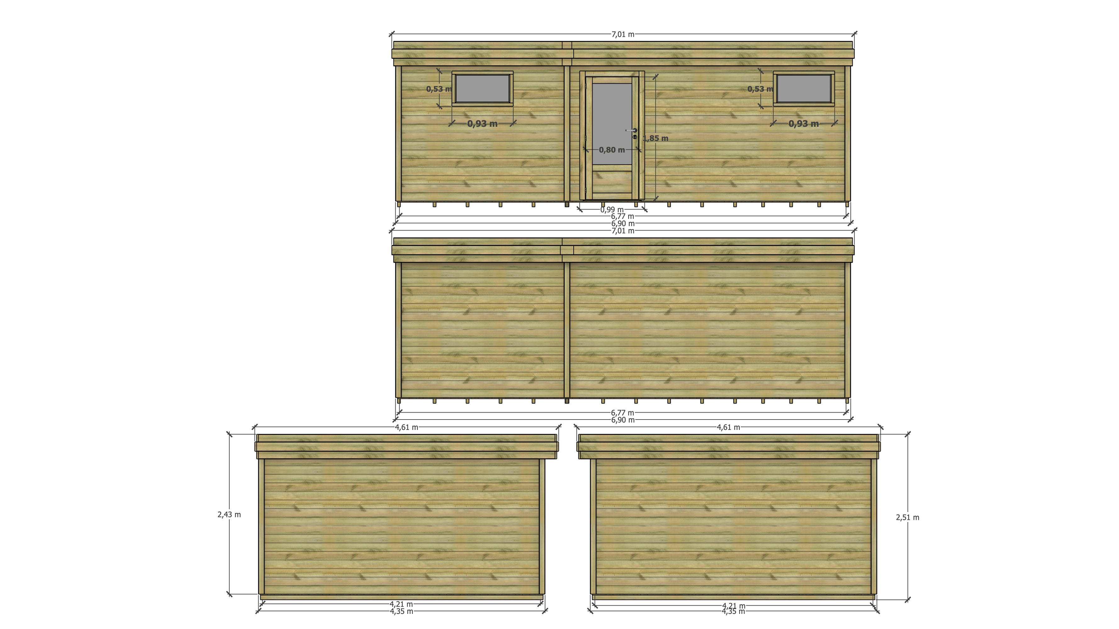 Abri Français - ABRI DE JARDIN bois Pin traité autoclave 27mm - 6,895x4,34m / 30m2 - Bac acier - Plancher bois - Image 4