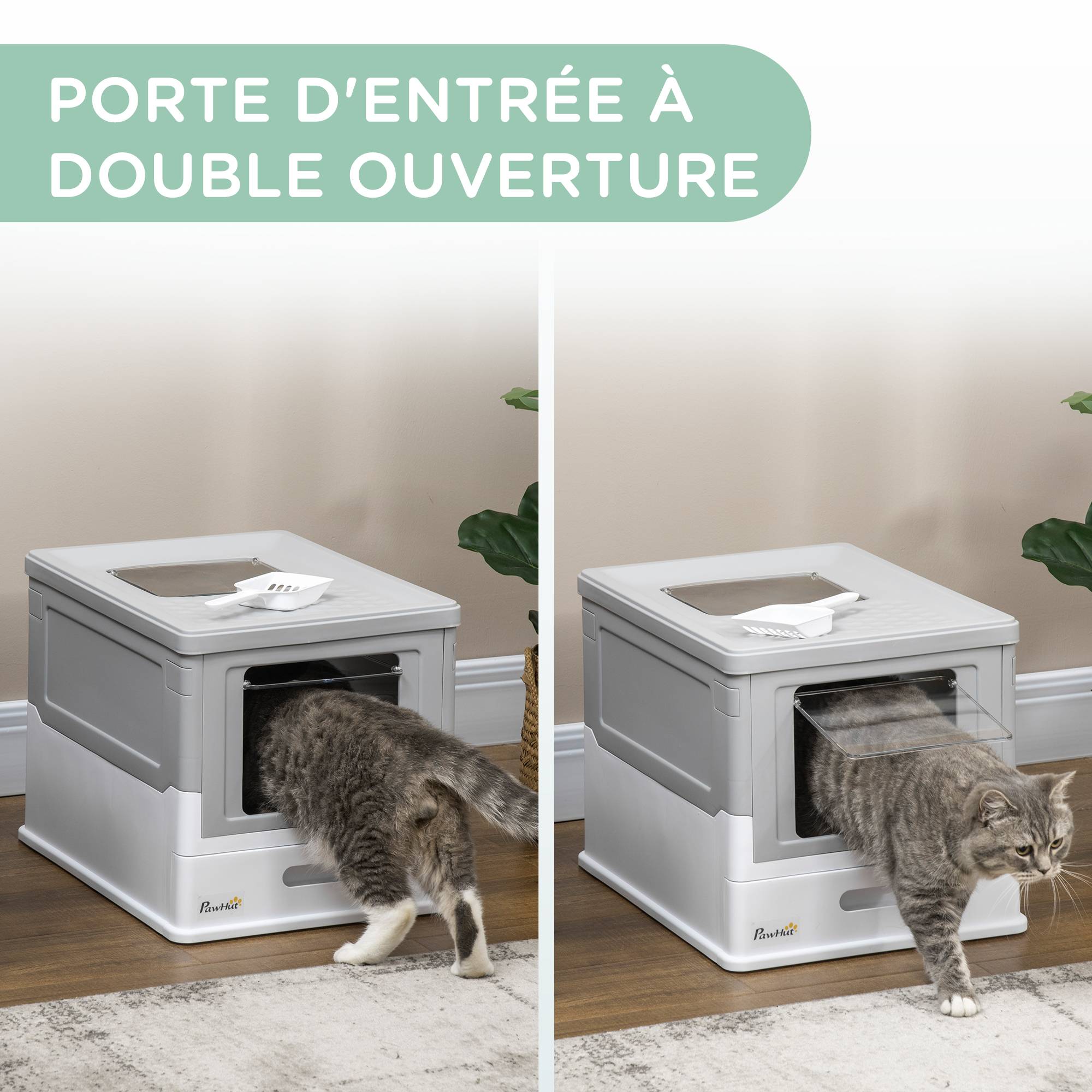 Maison de toilette pour chat pliable double porte battante et supérieure pelle fourni 47,5 x 35,5 x 36,7 cm gris - Image 10
