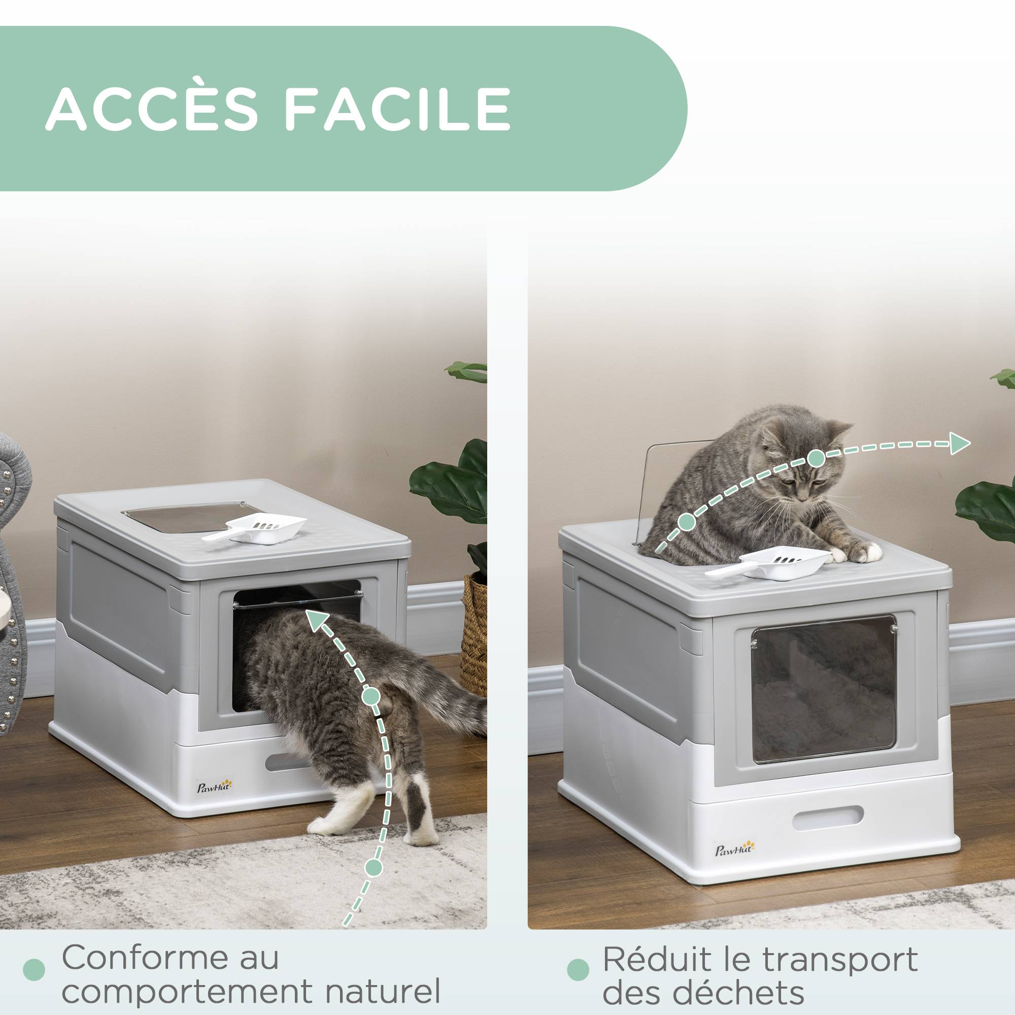 Maison de toilette pour chat pliable double porte battante et supérieure pelle fourni 47,5 x 35,5 x 36,7 cm gris - Image 7