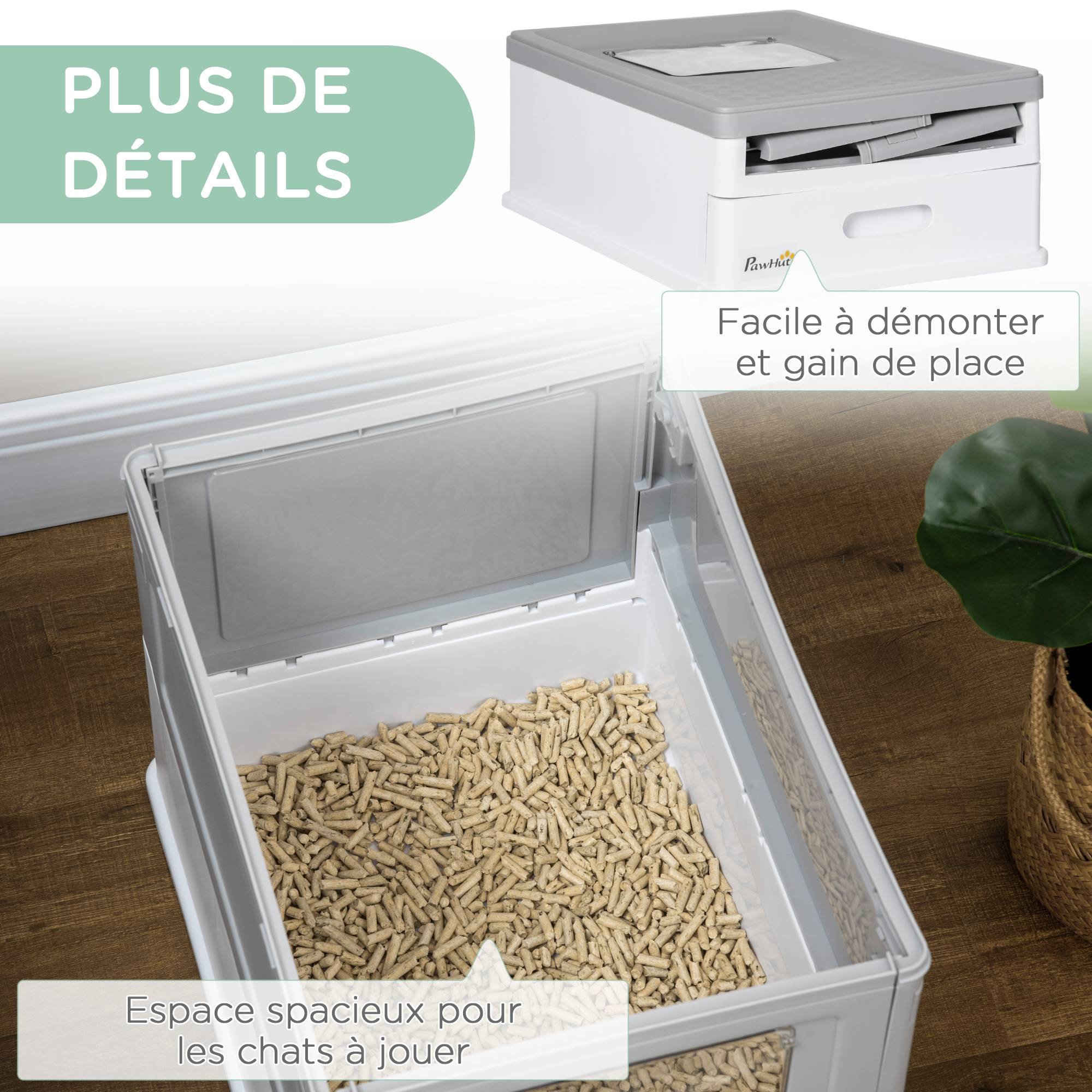Maison de toilette pour chat pliable double porte battante et supérieure pelle fourni 47,5 x 35,5 x 36,7 cm gris - Image 9