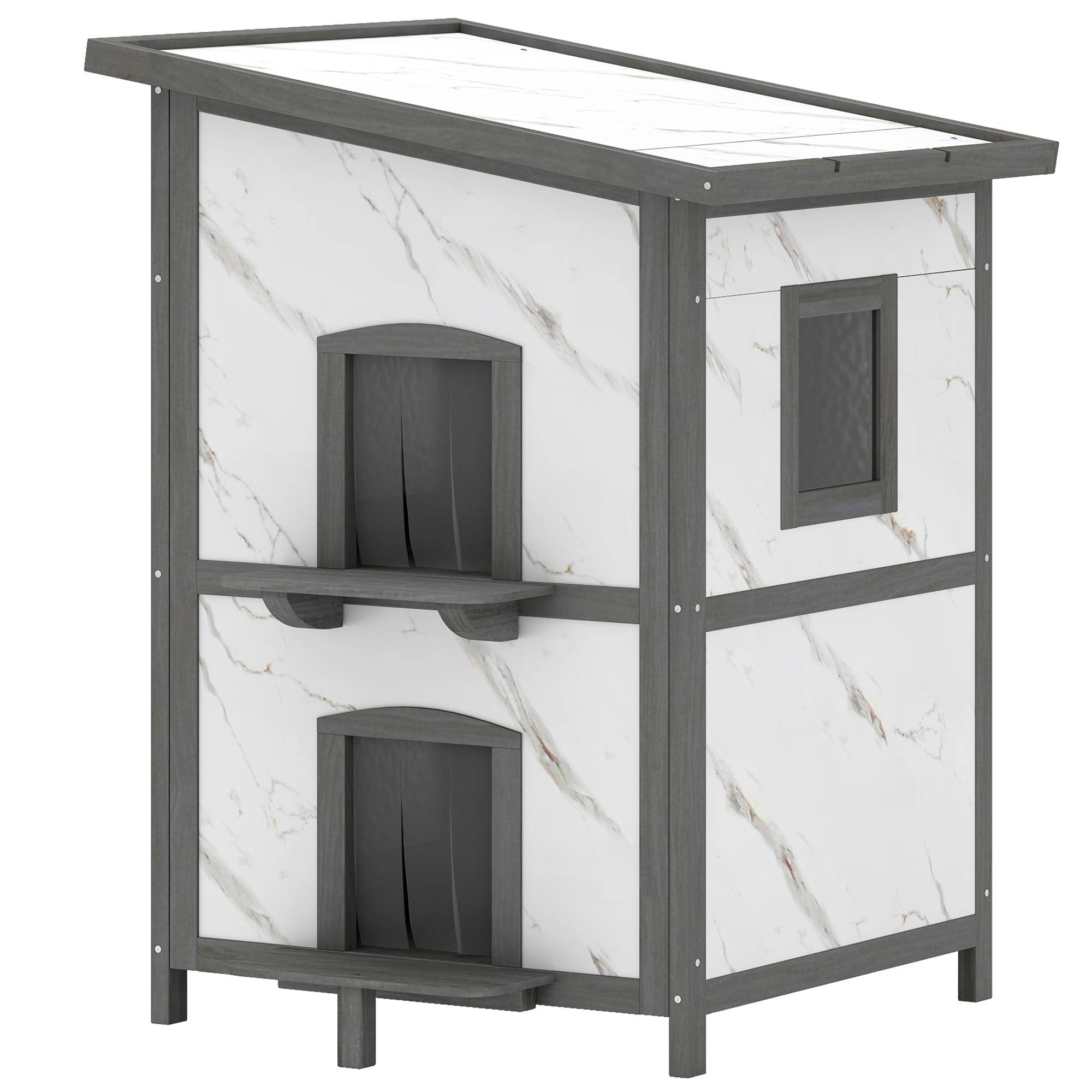 Maison pour chat bois blanc 60 x 60 x 88 cm - PANGIVO - Image 2
