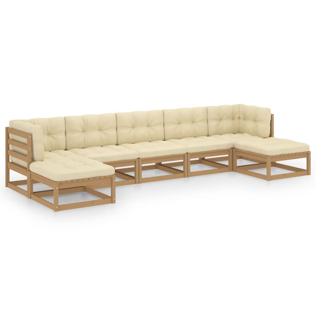 Helloshop26 - Salon de jardin meuble d'extérieur ensemble de mobilier 7 pièces avec coussins marron miel bois de pin - Image 1