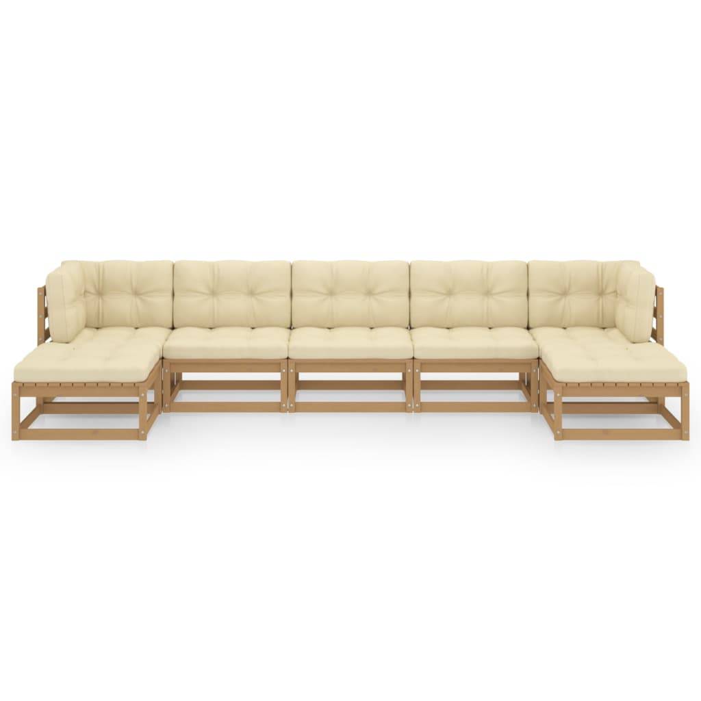Helloshop26 - Salon de jardin meuble d'extérieur ensemble de mobilier 7 pièces avec coussins marron miel bois de pin - Image 2