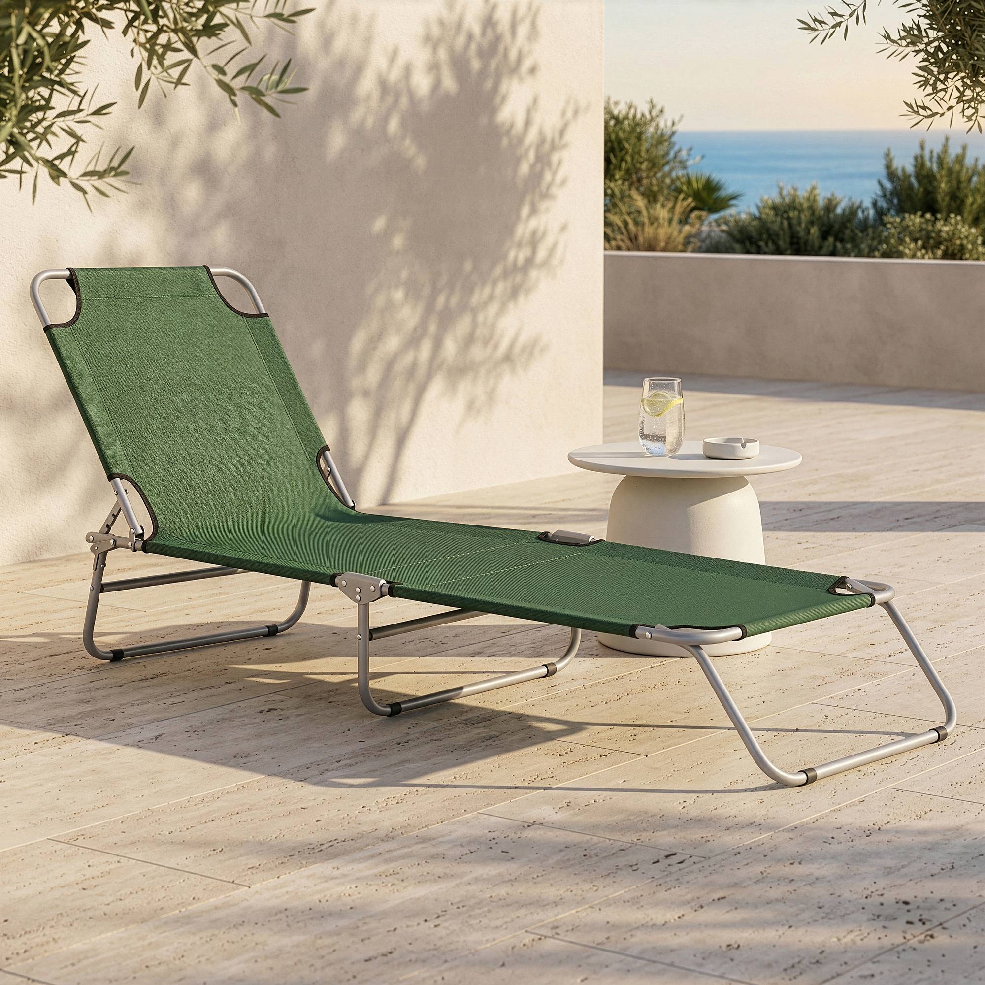 Casa.Pro - Transat Carcao Inclinable Acier Polyester Argenté Mat Vert Foncé [casa.pro] - Image 2