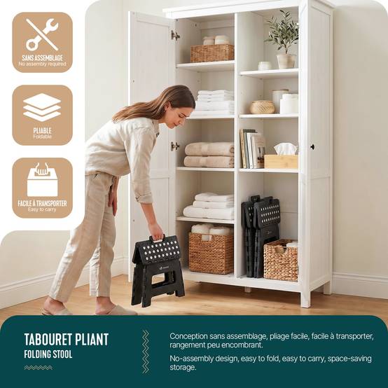 Tabouret pliant portable 32x25x22cm - Marchepied pliable antidérapant avec poignée - Plastique - Noir - VOUNOT® - Image 5