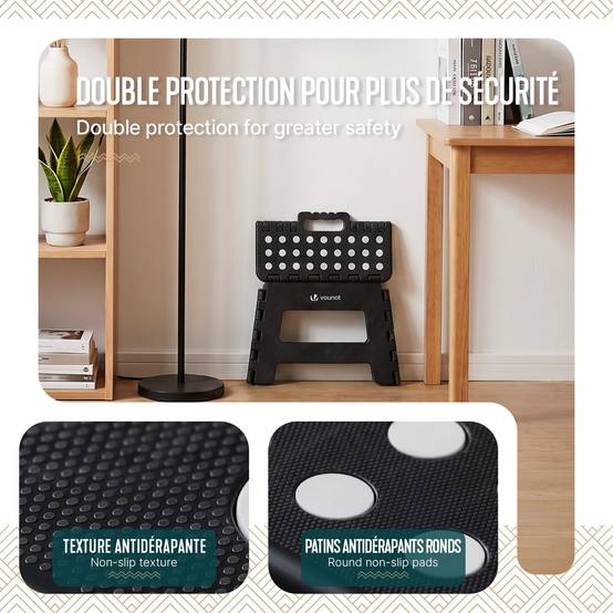 Tabouret pliant portable 32x25x22cm - Marchepied pliable antidérapant avec poignée - Plastique - Noir - VOUNOT® - Image 4