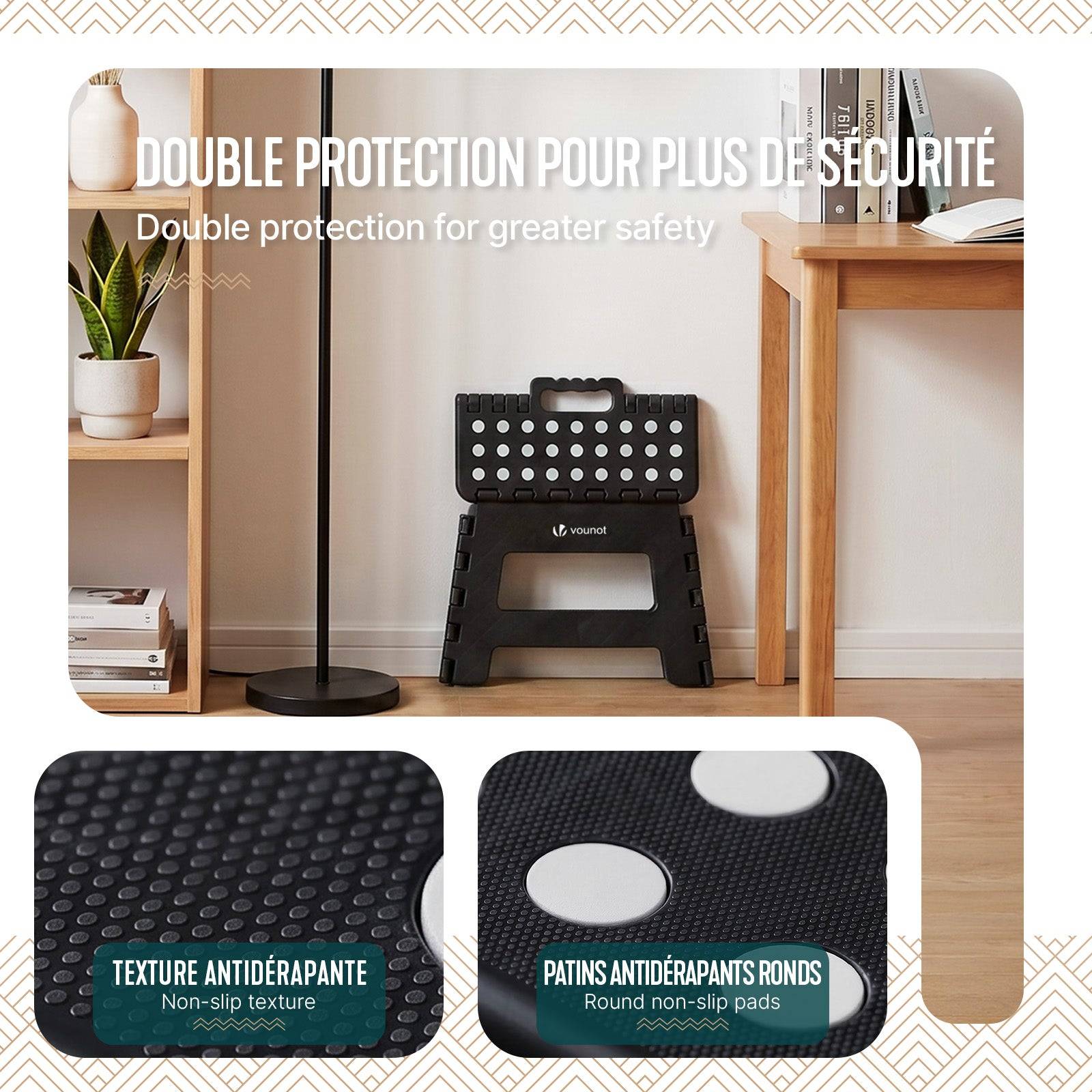 Tabouret pliant portable 32x25x22cm - Marchepied pliable antidérapant avec poignée - Plastique - Noir - VOUNOT® - Image 4
