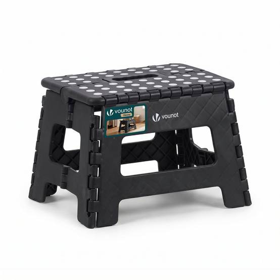 Tabouret pliant portable 32x25x22cm - Marchepied pliable antidérapant avec poignée - Plastique - Noir - VOUNOT® - Image 1