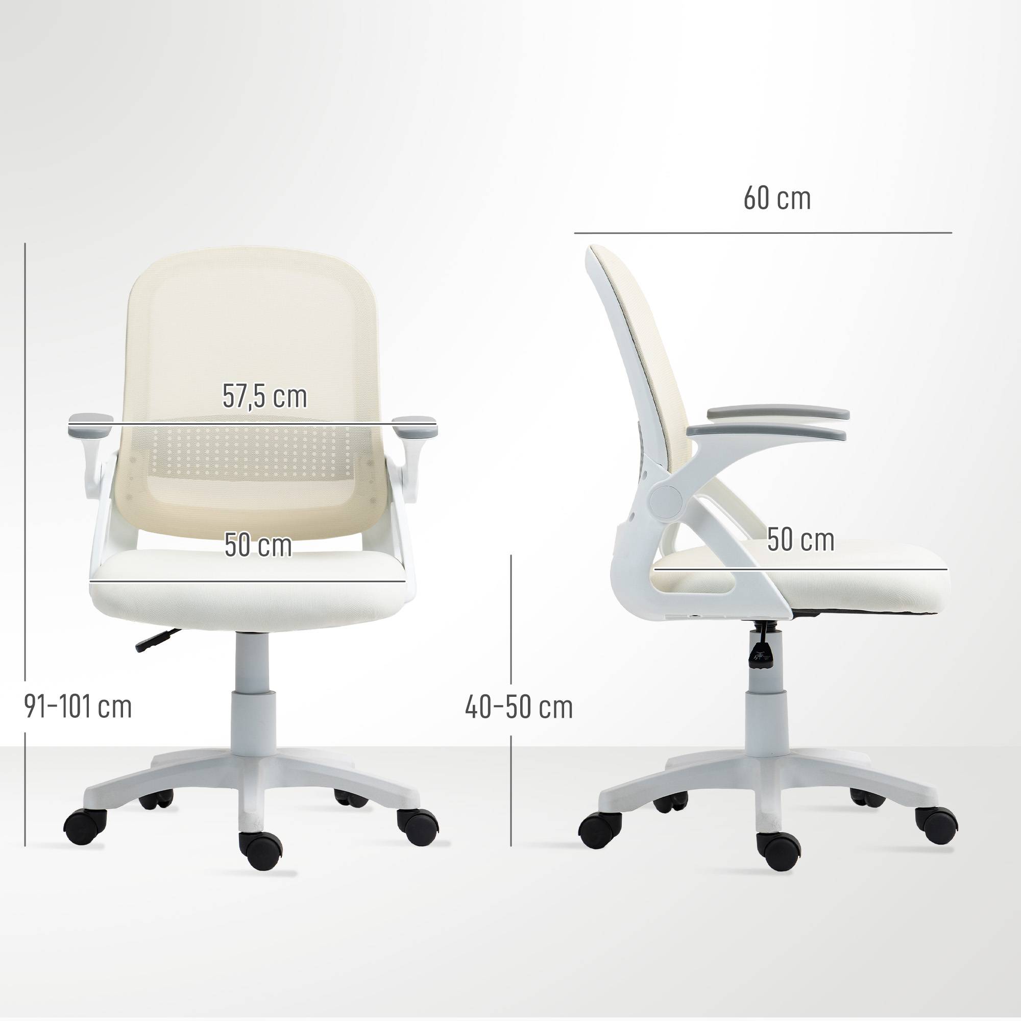 Sans Marque - Chaise bureau ergonomique, fauteuil de bureau en maille avec accoudoirs relevables, hauteur réglable, blanc - Image 5