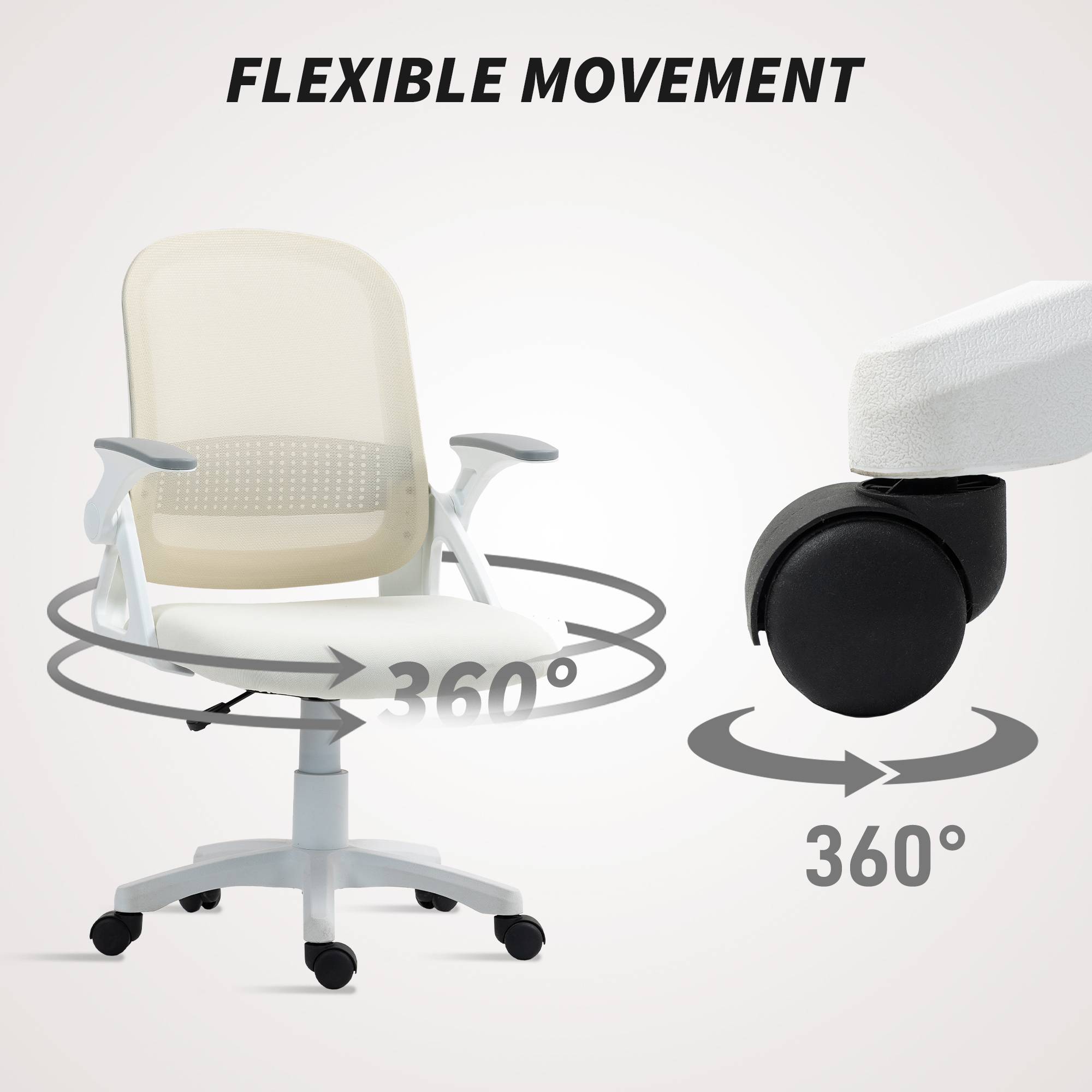 Sans Marque - Chaise bureau ergonomique, fauteuil de bureau en maille avec accoudoirs relevables, hauteur réglable, blanc - Image 10