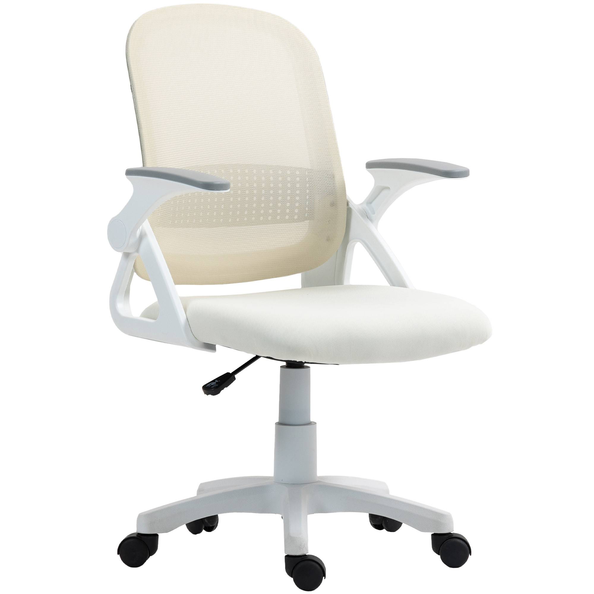Sans Marque - Chaise bureau ergonomique, fauteuil de bureau en maille avec accoudoirs relevables, hauteur réglable, blanc - Image 2
