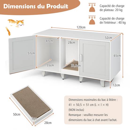Maison de Toilettes pour Chat à Double Portes, Meuble à Litière en Bois(Gris) - Image 3